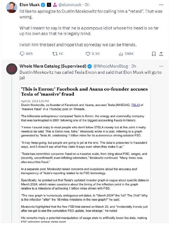 Facebook联合创始人称特斯拉是安然式骗局，马斯克暴怒回应